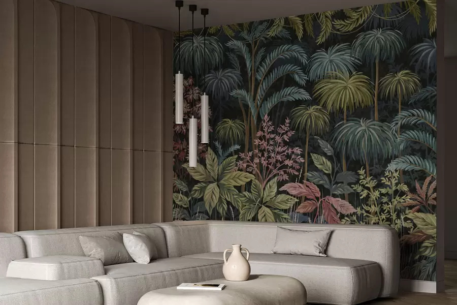murales de pared Follaje tropical denso con hojas grandes. w05116