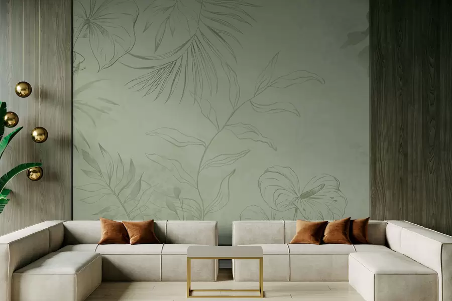 murales de pared Plantas lineales sobre fondo azul frío w05128v2