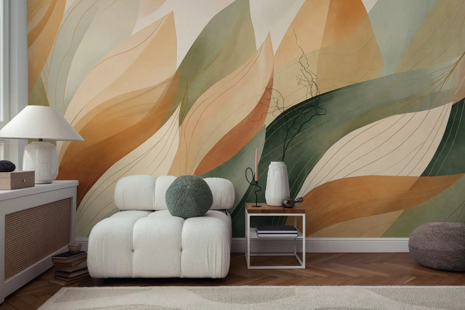murales de pared Hojas en ocre y musgo w09736