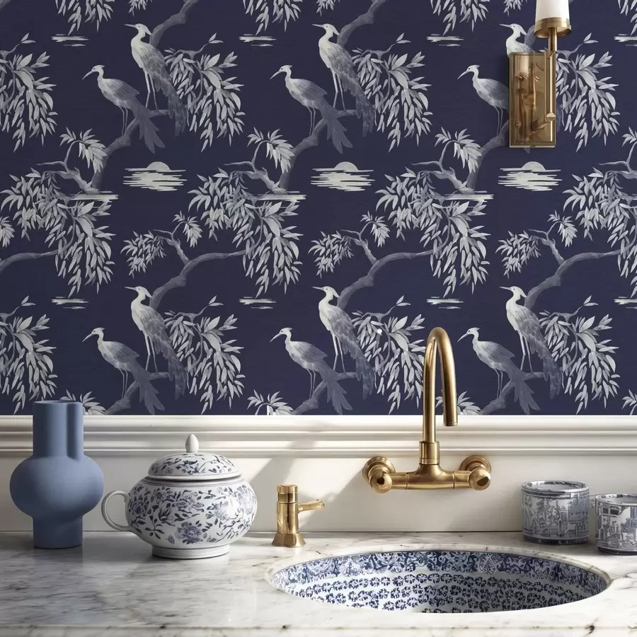 murales de pared Pájaros en una rama sobre fondo azul oscuro a01116v1