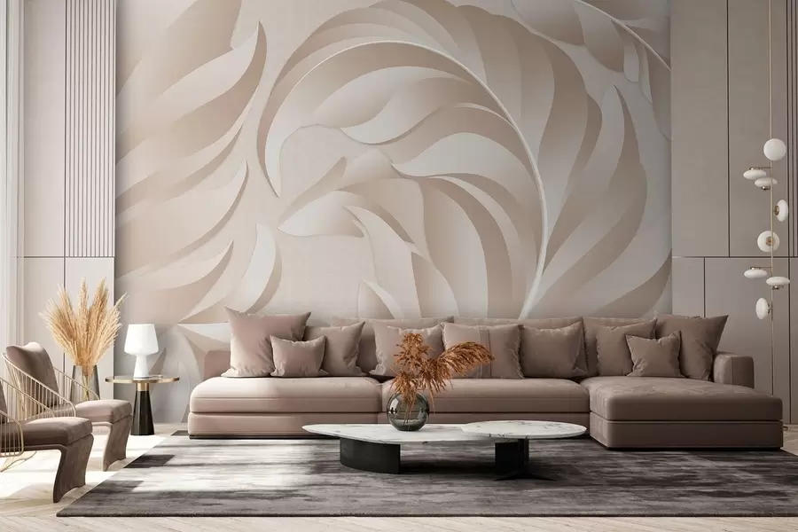 murales de pared Plumas grandes con textura en tonos beige y empolvados. w05231
