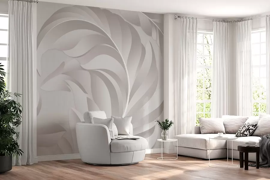 murales de pared Plumas grandes con textura en tonos nacarados. w05231v2