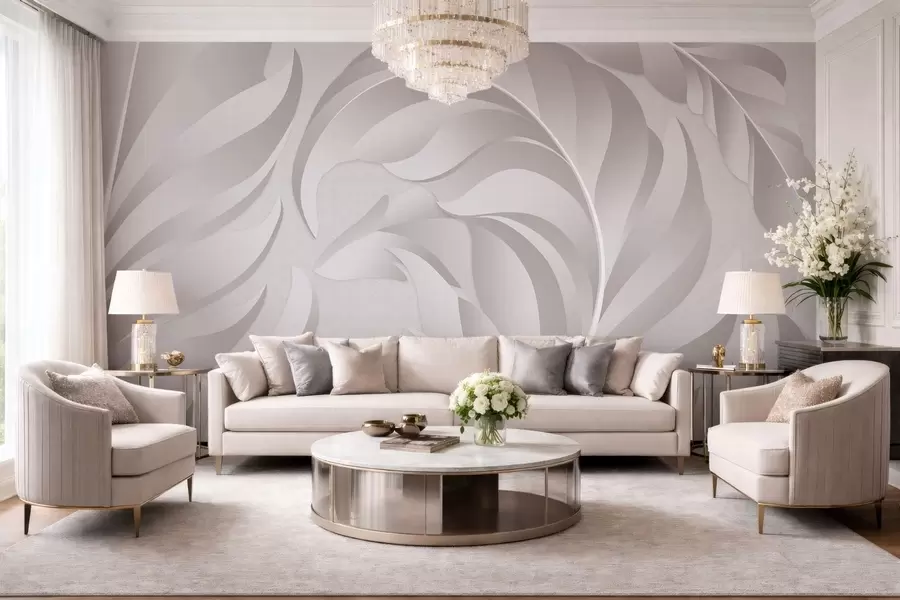 murales de pared Plumas grandes con textura en tonos nacarados. w05231v2