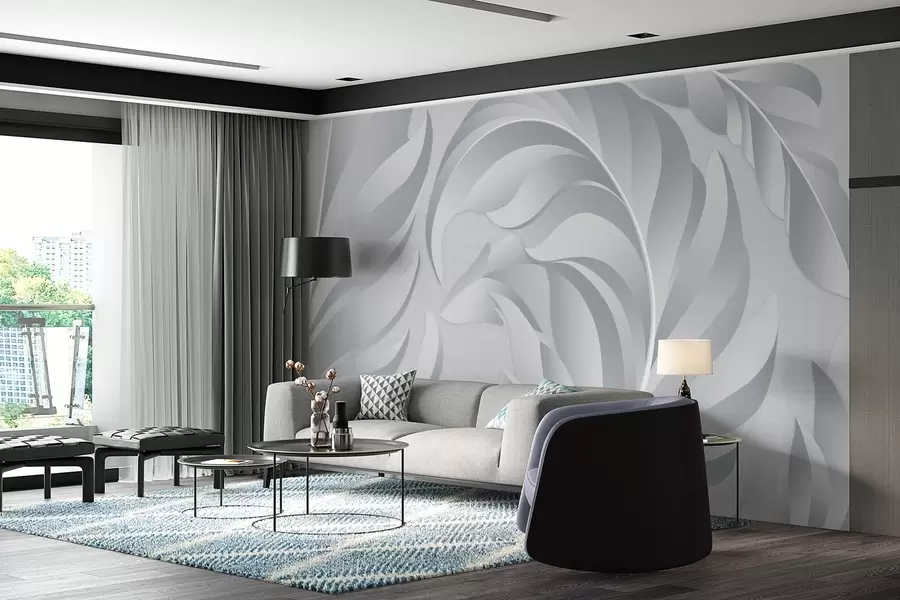 murales de pared Plumas grandes con textura en tonos grises. w05231v3