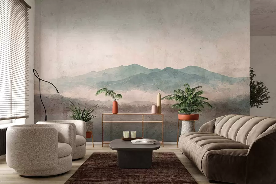 murales de pared Paisaje montañoso pintado con estilo grunge w05241
