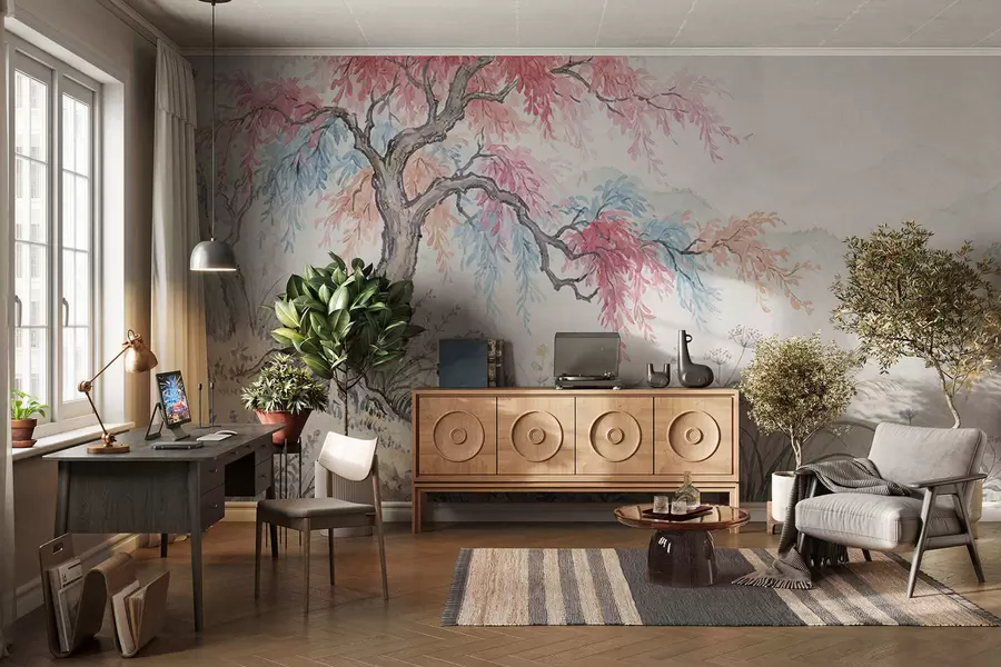 murales de pared Jardín pintado con colores vivos en un muro de hormigón. w05246