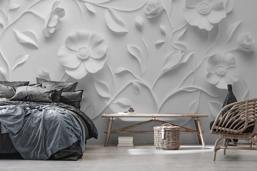 murales de pared Adorno floral en relieve gris w09710