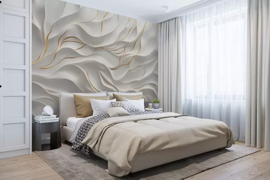 murales de pared Ondas en relieve grises con detalles en amarillo w09724