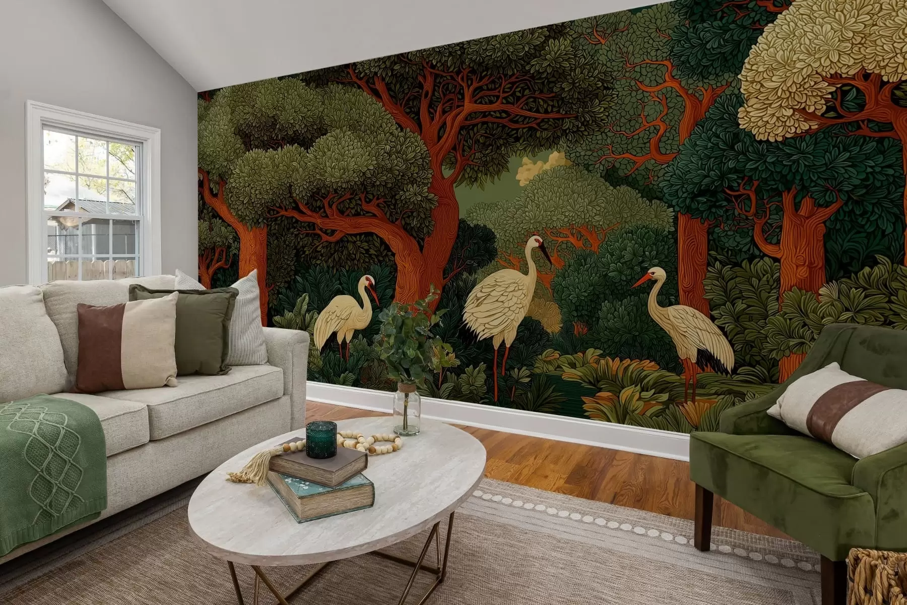 murales de pared Bosque con grullas w05259