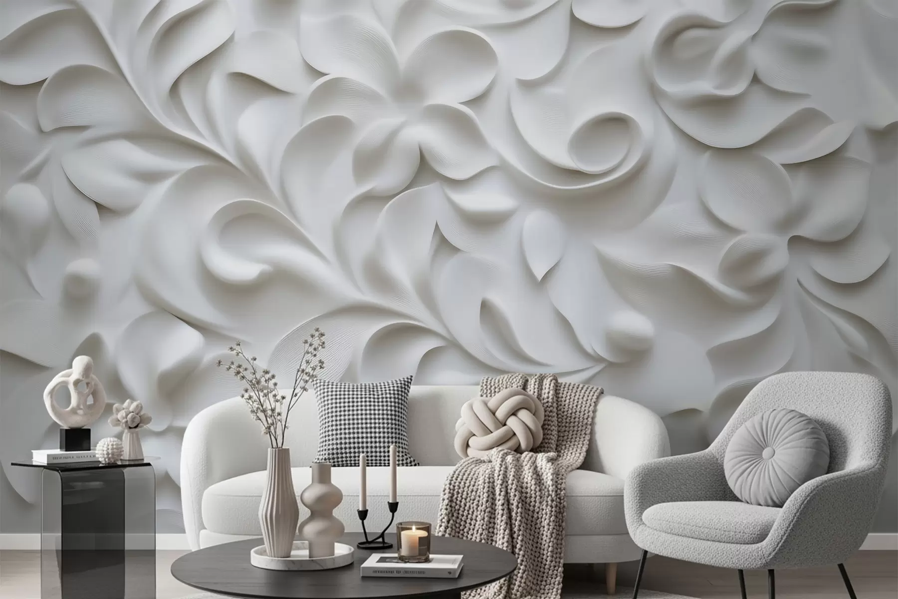 murales de pared Adorno floral dimensional gris w09727