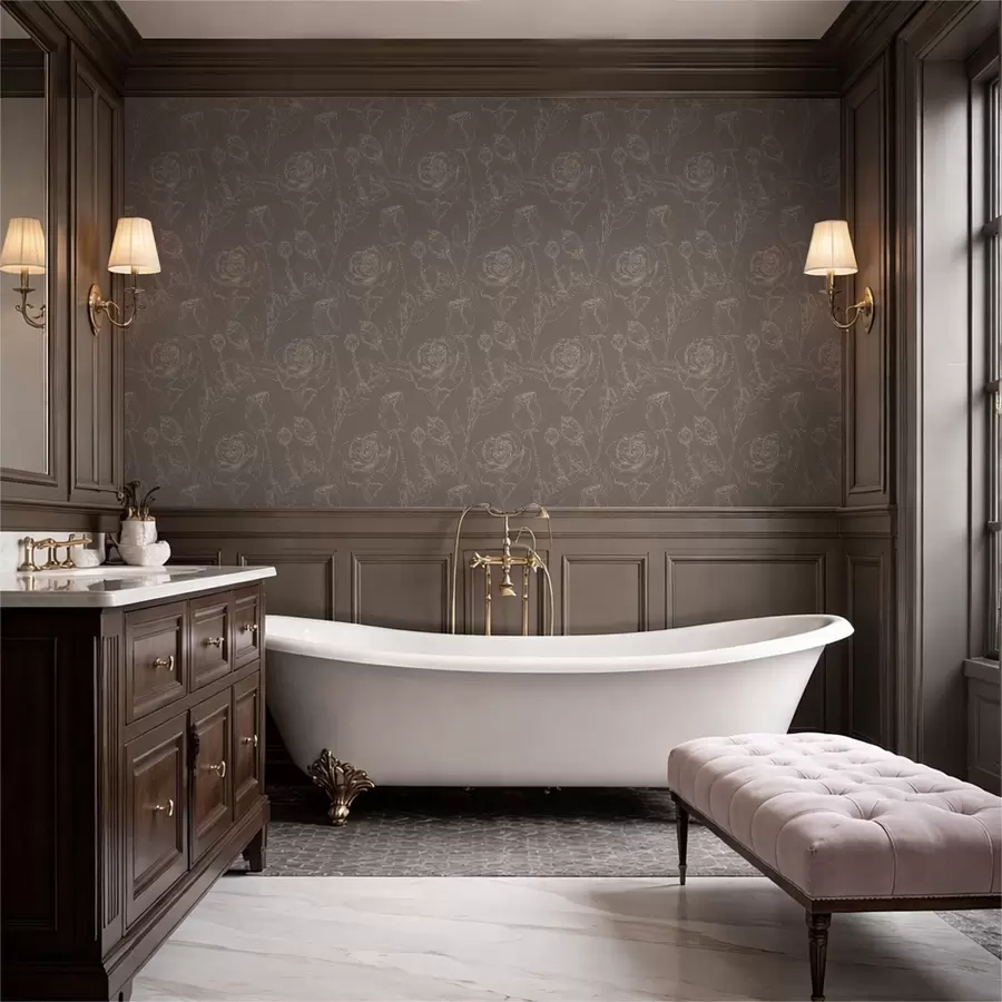 murales de pared Patrón de rosas oscuras sobre fondo marrón a01124v1