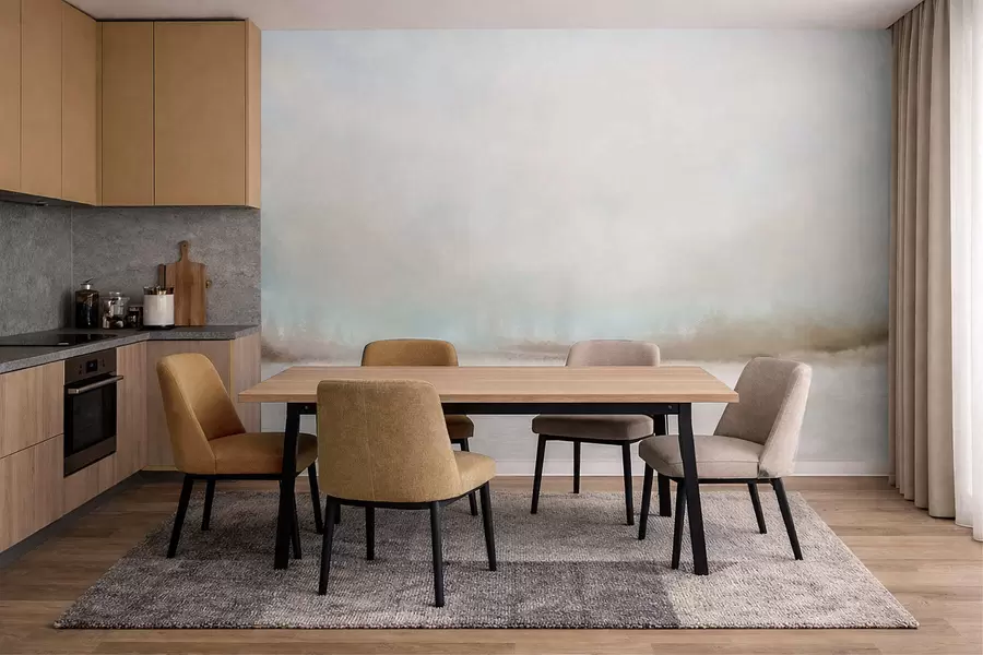 murales de pared Paisaje brumoso con lago y bosque w05319