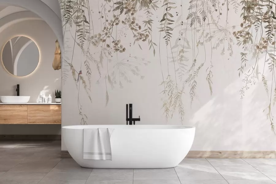 murales de pared Plantas silvestres colgantes sobre un fondo claro w05320