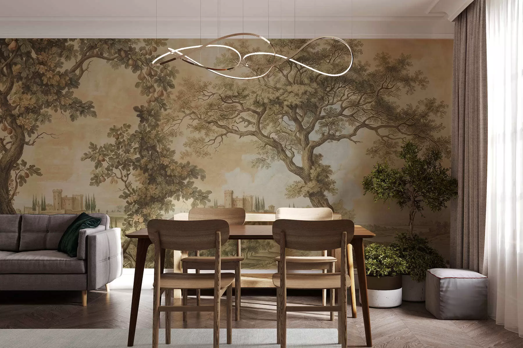 murales de pared Paisaje pastoral en estilo bordado w05359