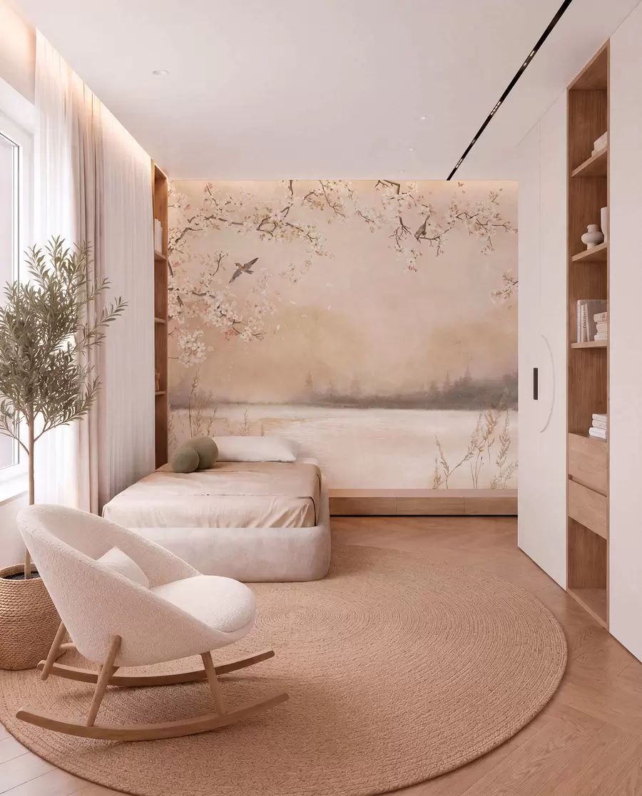 murales de pared Aves bajo ramas en flor w05155
