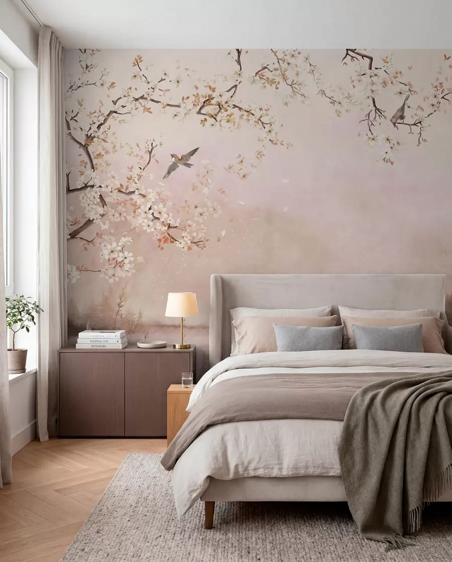 murales de pared Ramas en flor en rosa w05155v1