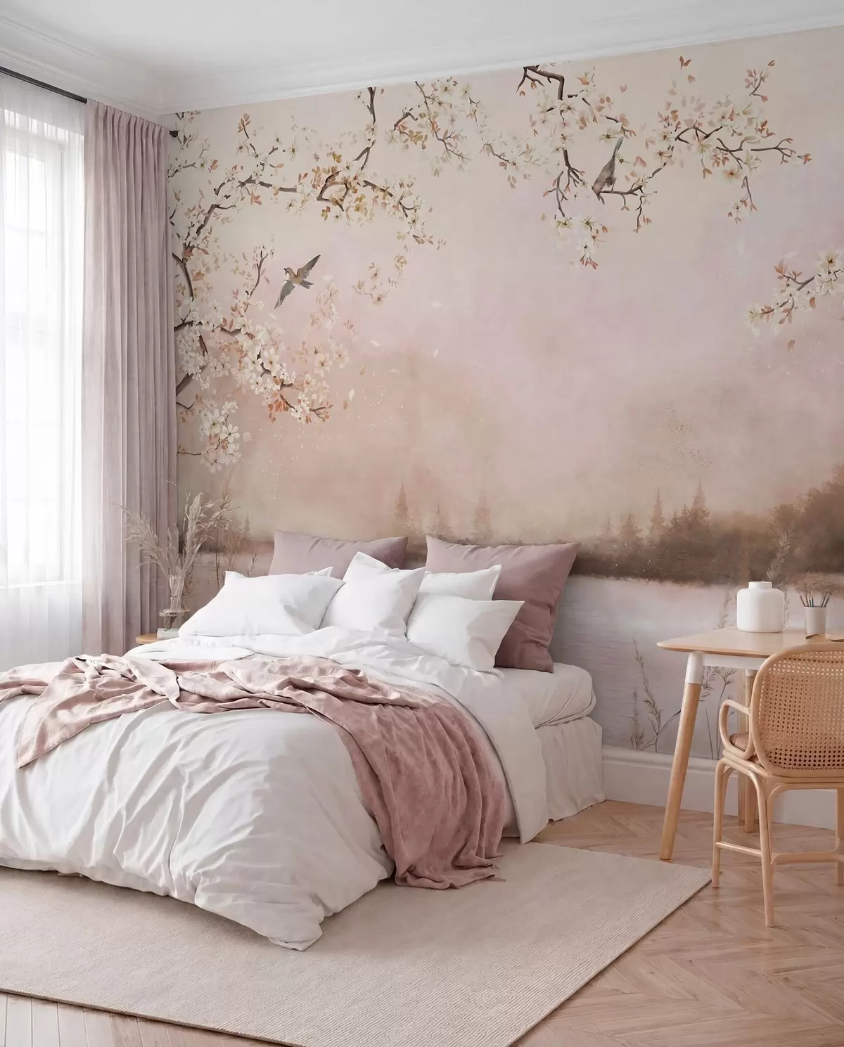 murales de pared Ramas en flor en rosa w05155v1