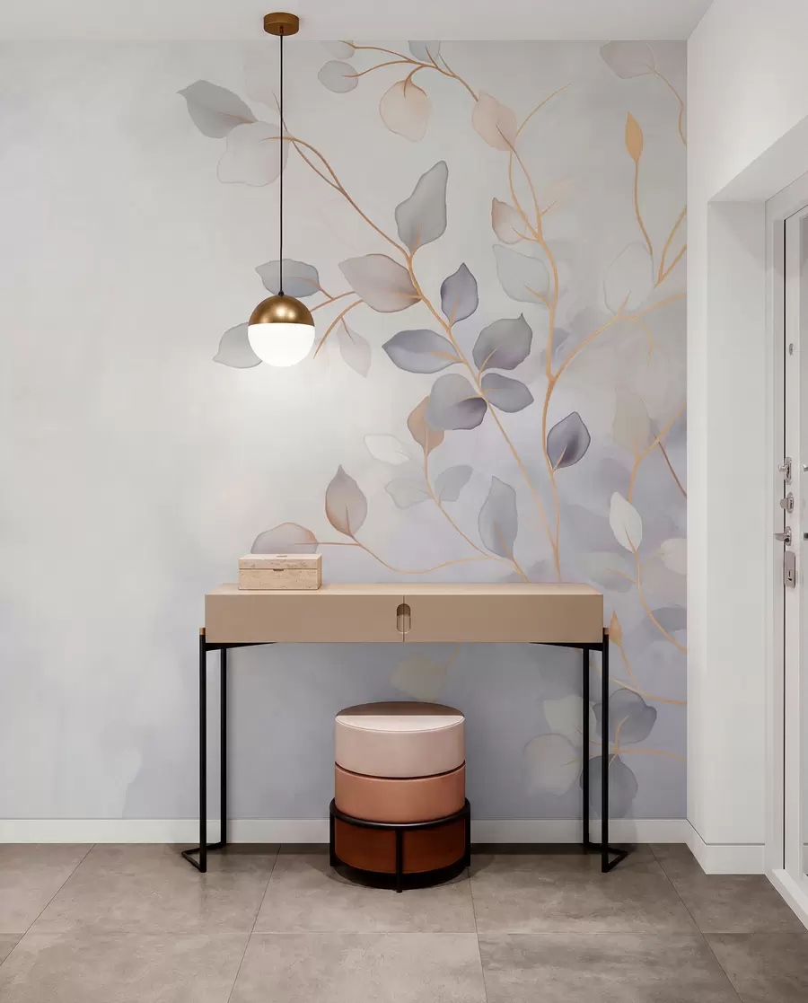 murales de pared Ramas frondosas y delicadas sobre un fondo suave y difuminado w05296