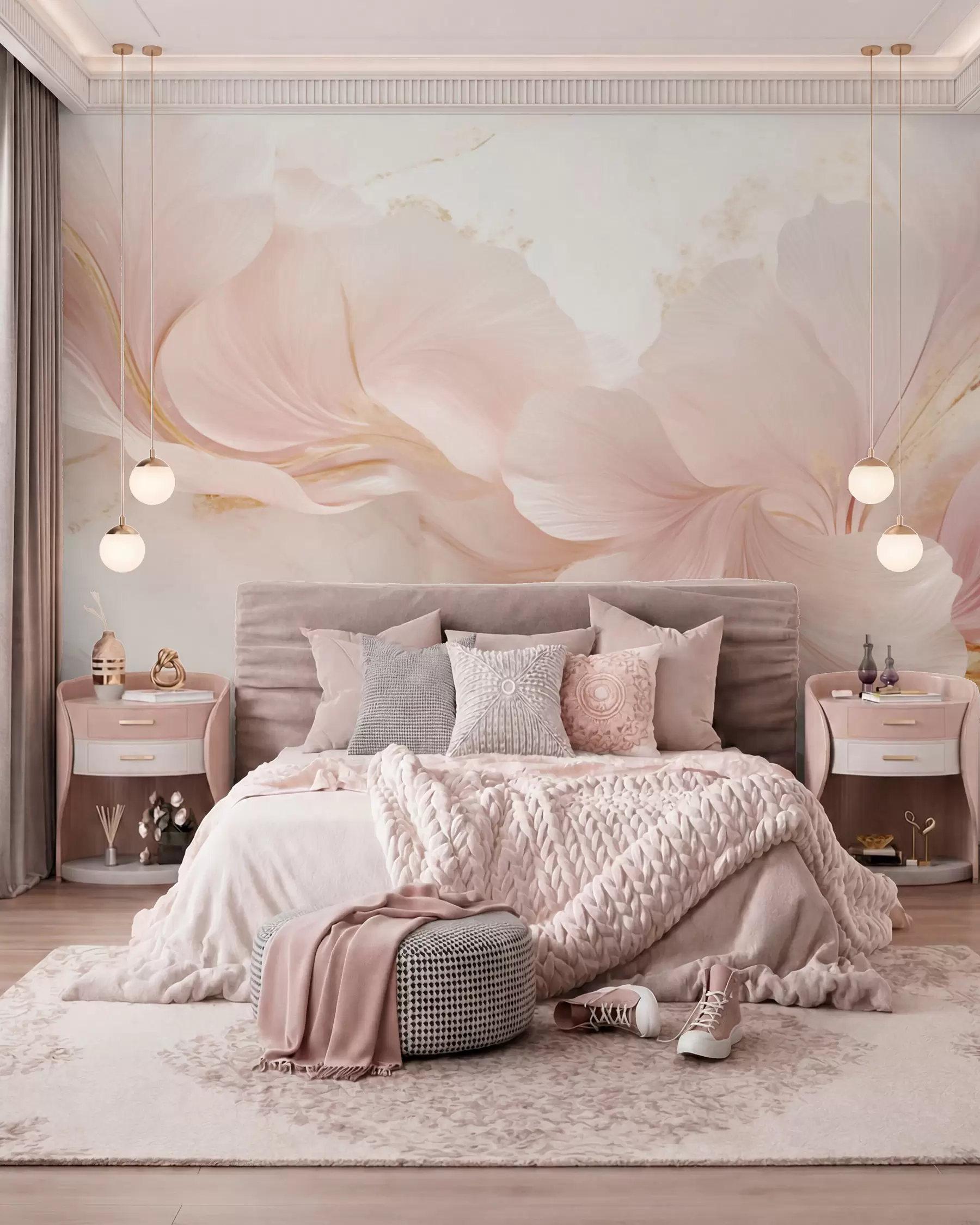 murales de pared Flores de color rosa pálido sobre un fondo claro w05357