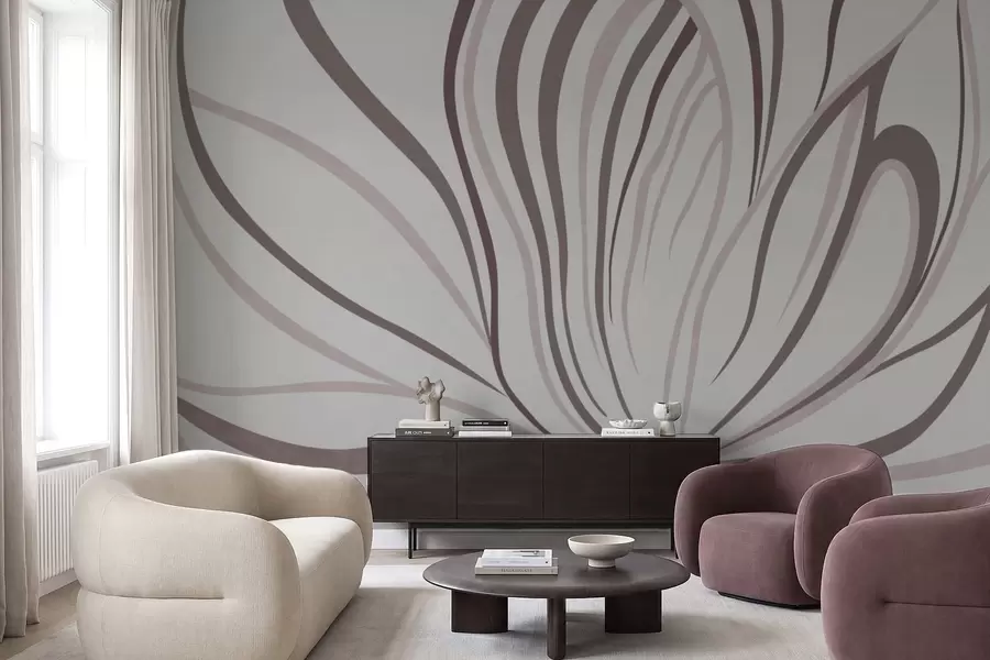 murales de pared Flor estilizada con líneas suaves en tonos rosa y beige w05392v1