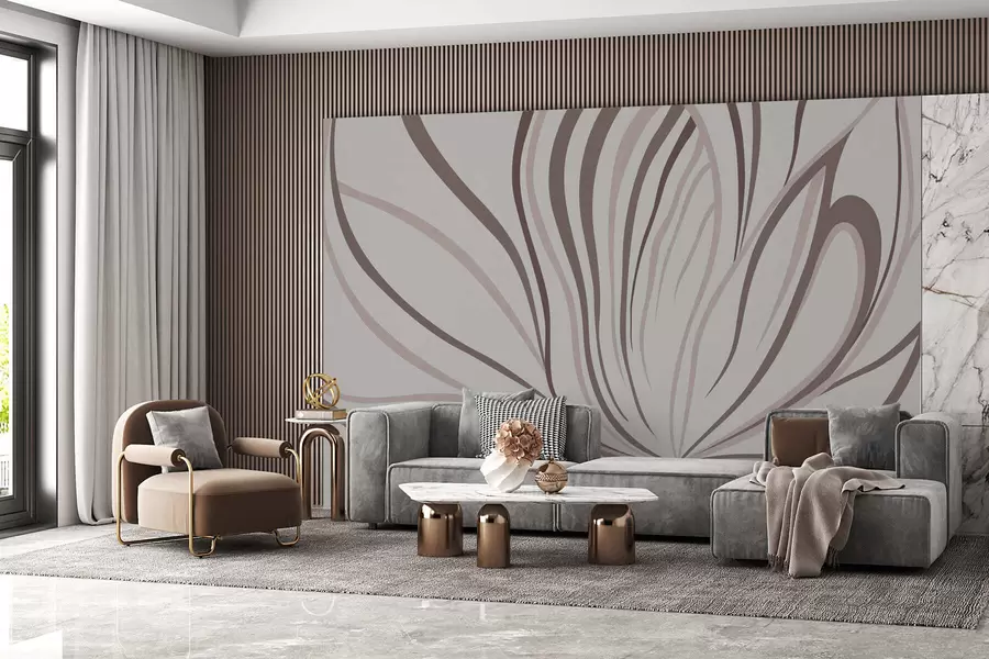 murales de pared Flor estilizada con líneas suaves en tonos rosa y beige w05392v1