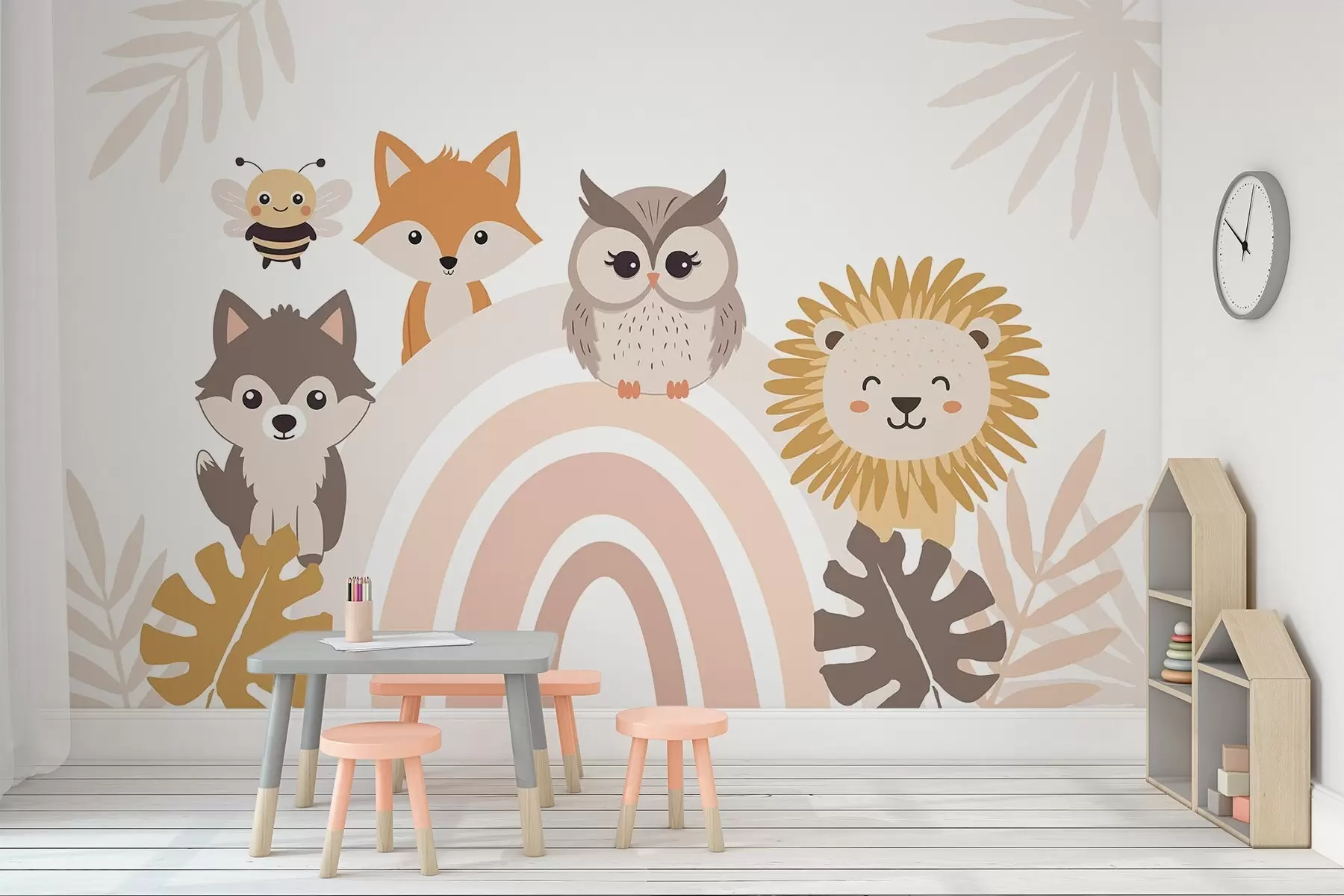 murales de pared Animales adorables cerca del arcoíris w05399