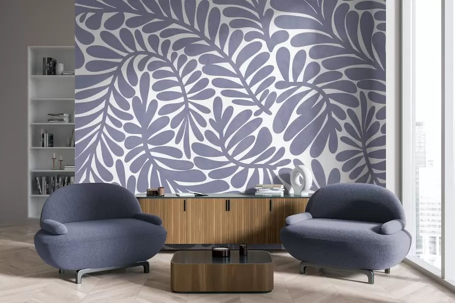 murales de pared Hojas azul claro estilizadas sobre un fondo claro, ilustración con textura w09775v1