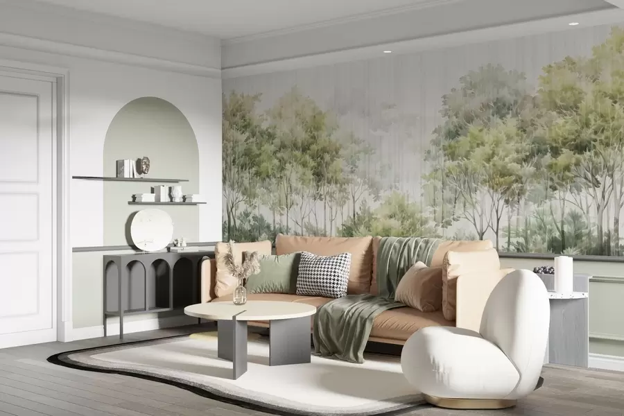 murales de pared Bosque frondoso y líneas w05442