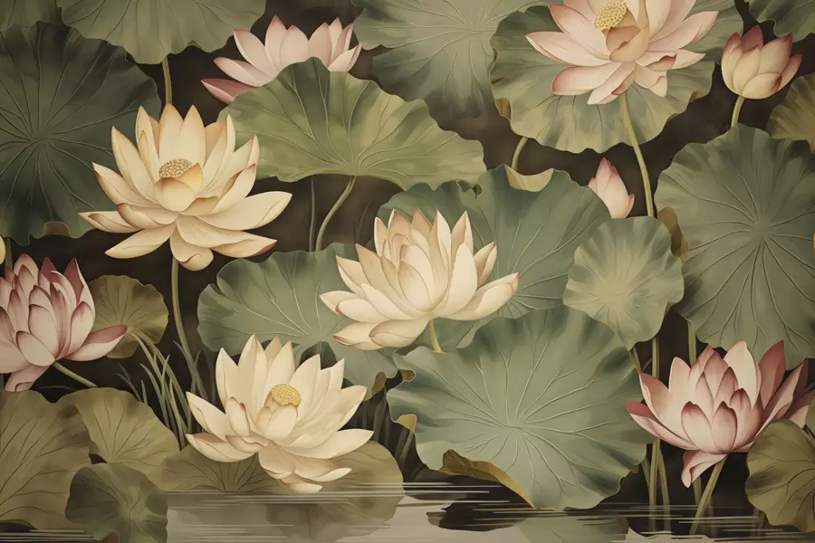murales de pared Flores de loto vintage w05445