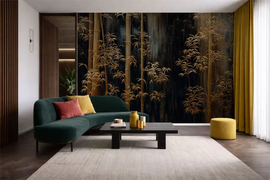 murales de pared Bambú oscuro sobre fondo negro w05120