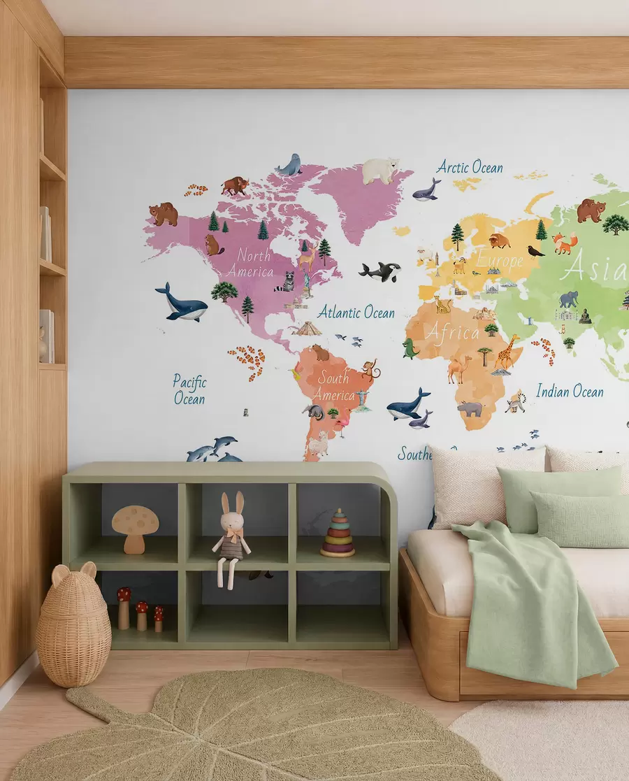 murales de pared Mapa de fauna en inglés c00009en