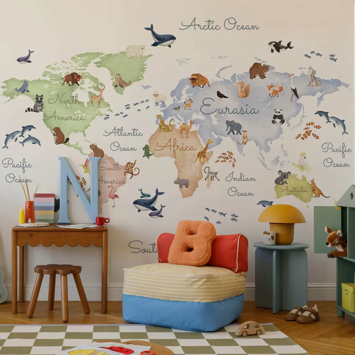 murales de pared Continentes animales en inglés c00012en