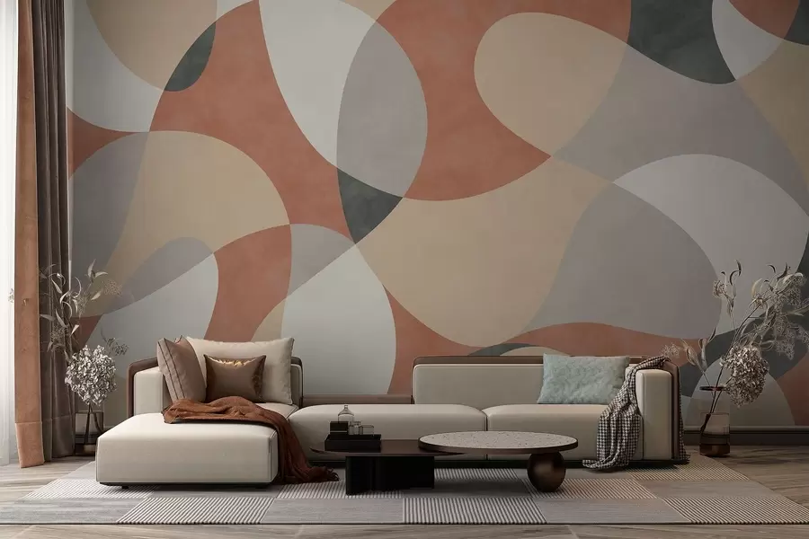 murales de pared Diseño abstracto con formas redondeadas en tonos cálidos w05149v1