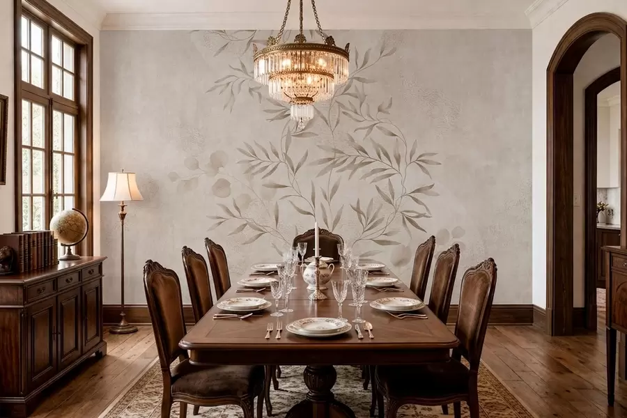 murales de pared Motivo botánico en tonos beige y marrón w05424v2