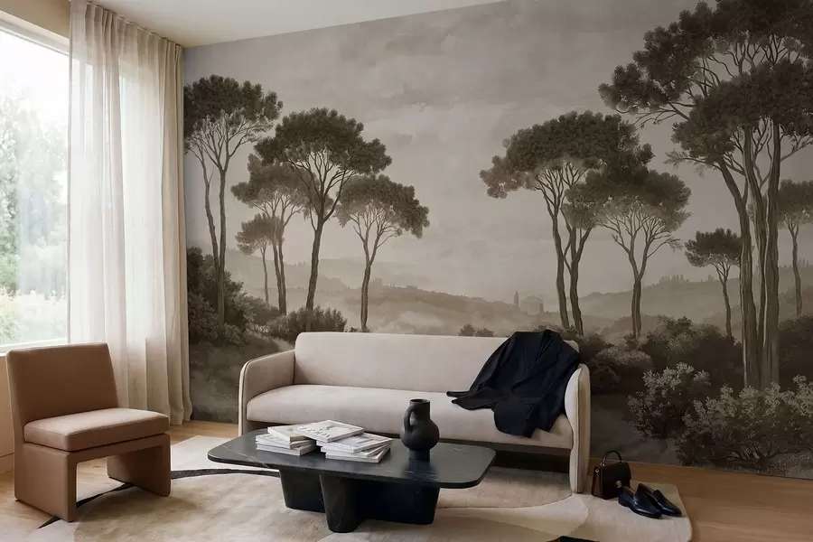 murales de pared Paisaje con árboles en tonos sepia vintage w05122v2