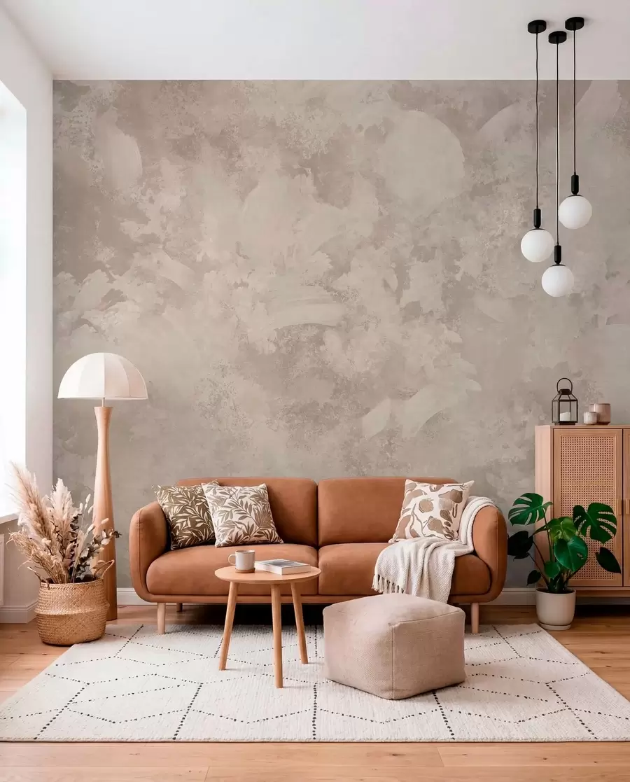 murales de pared Textura abstracta de pincel minimalista en tonos beige w05160
