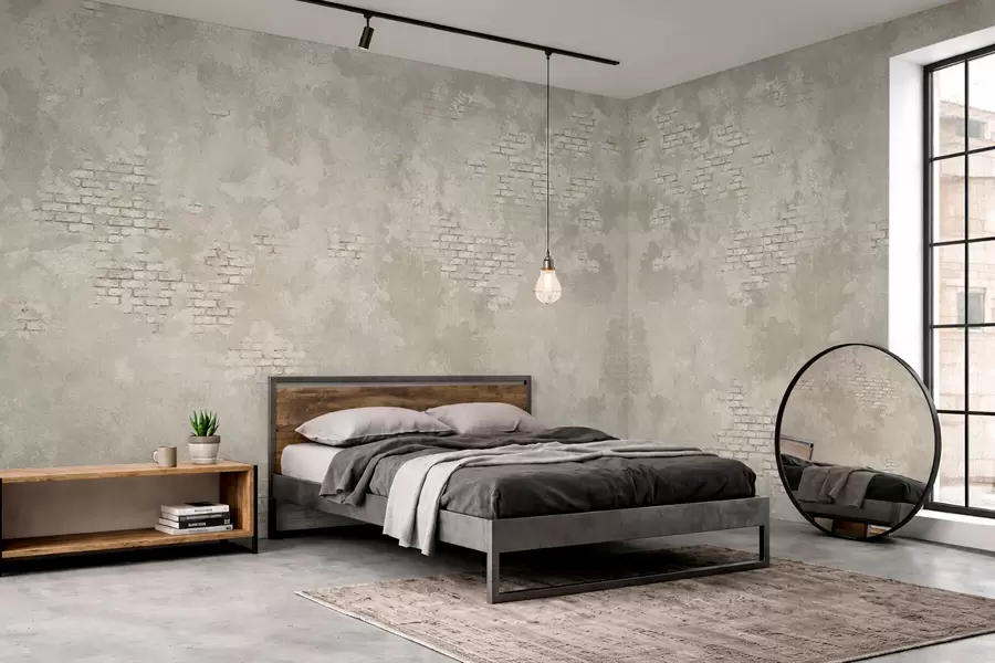 murales de pared Yeso ligero de estilo grunge con zonas de ladrillo visto w05161v1