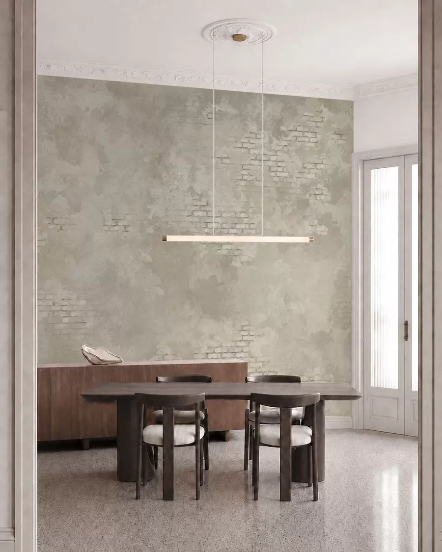 murales de pared Yeso ligero de estilo grunge con zonas de ladrillo visto w05161v1
