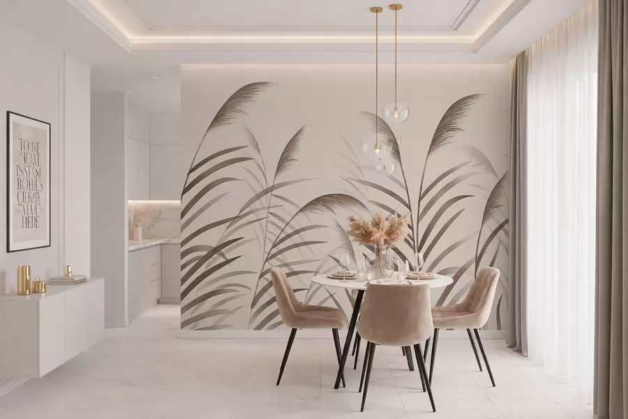 murales de pared Siluetas minimalistas de caña en tonos beige w05432