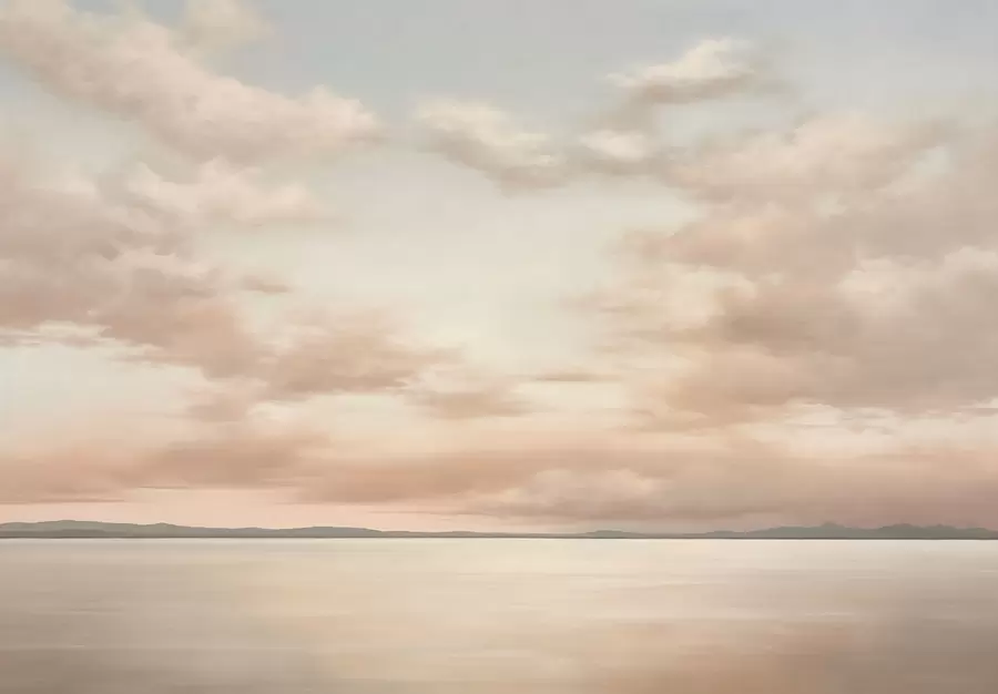murales de pared Horizonte marino minimalista con nubes en tonos pastel w05516