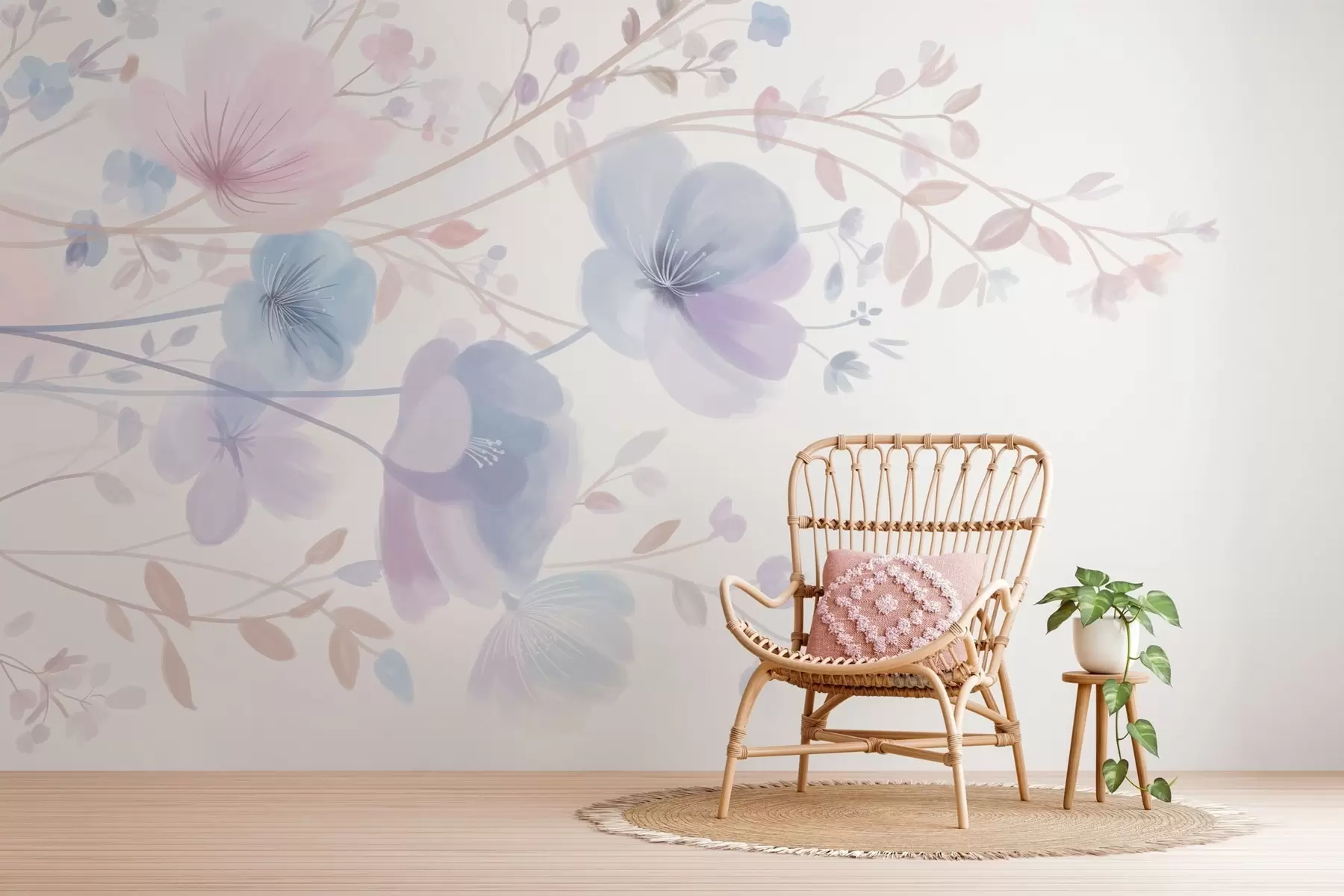 murales de pared delicadas flores silvestres sobre un fondo blanco w05388