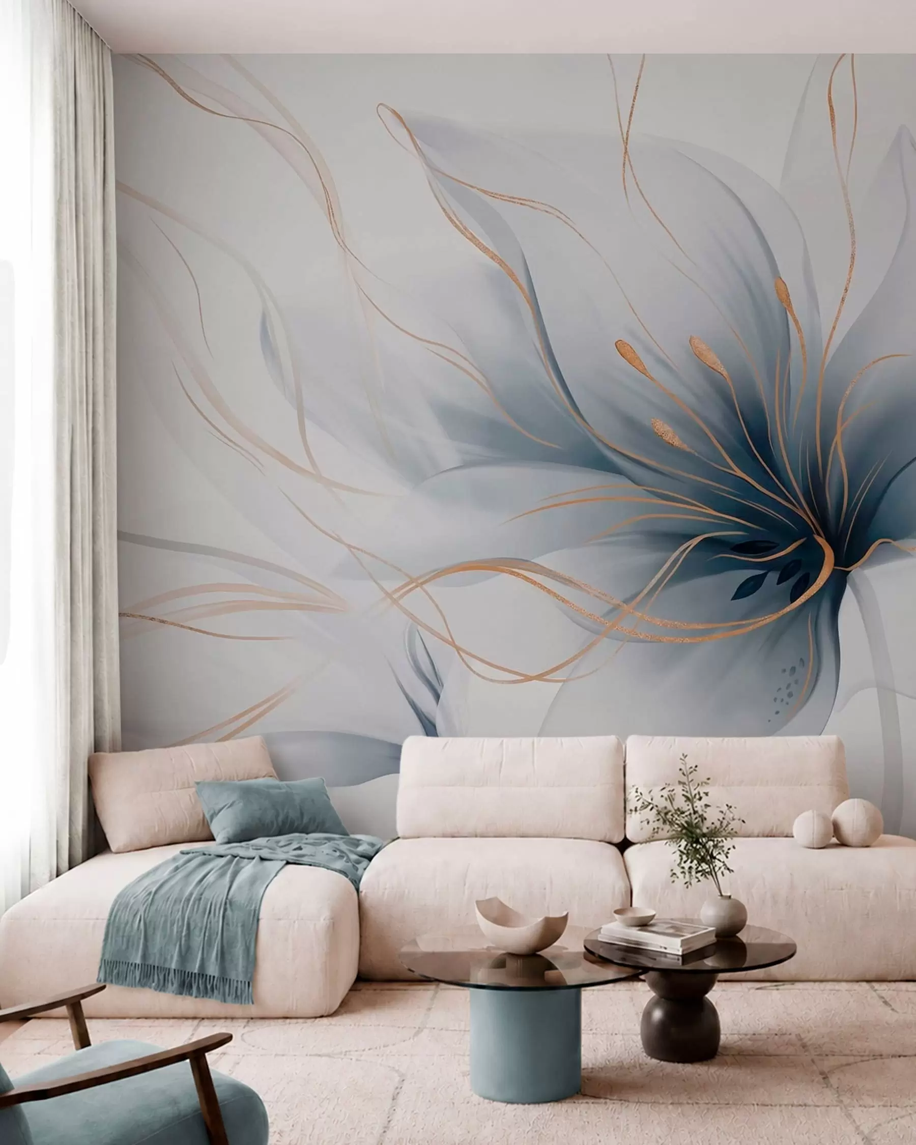 murales de pared Flor azul de líneas fluidas w05428