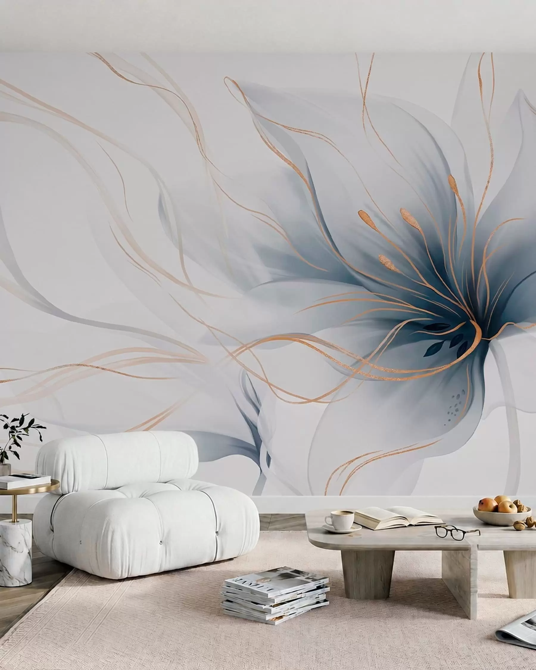 murales de pared Flor azul de líneas fluidas w05428