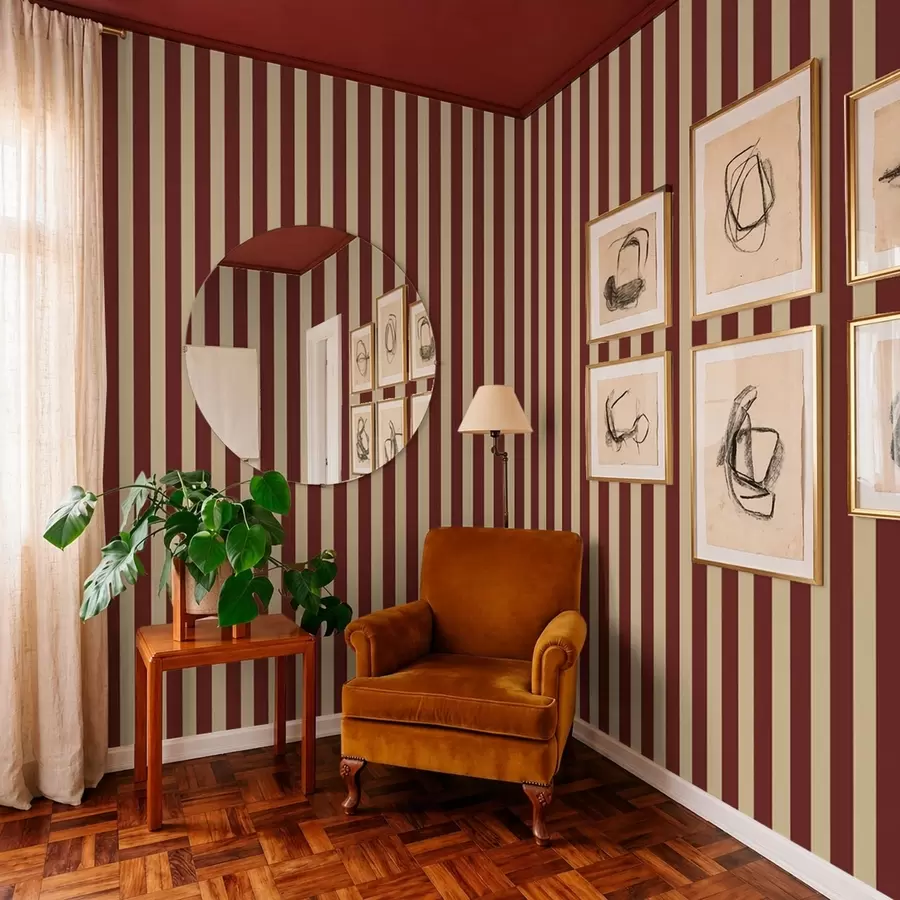 murales de pared Rayas verticales rojas y beige a01179