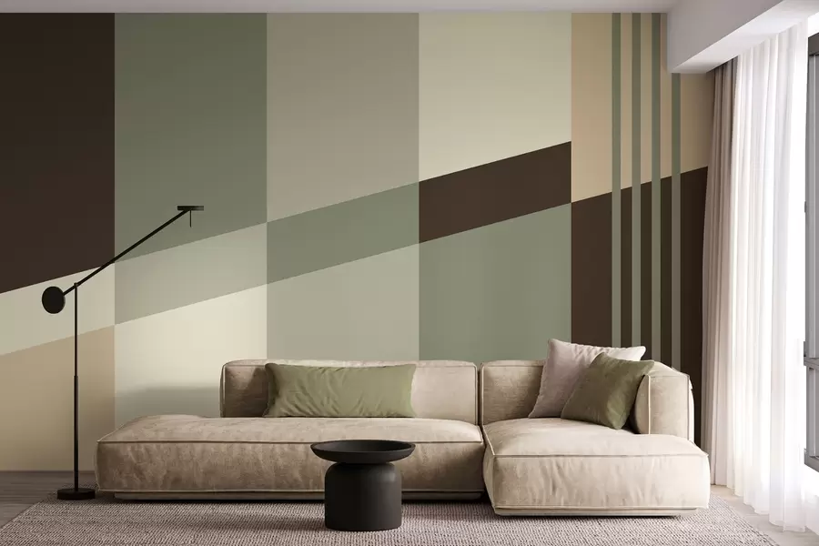 murales de pared Diseños geométricos discretos en tonos oliva, beige y marrón w05390