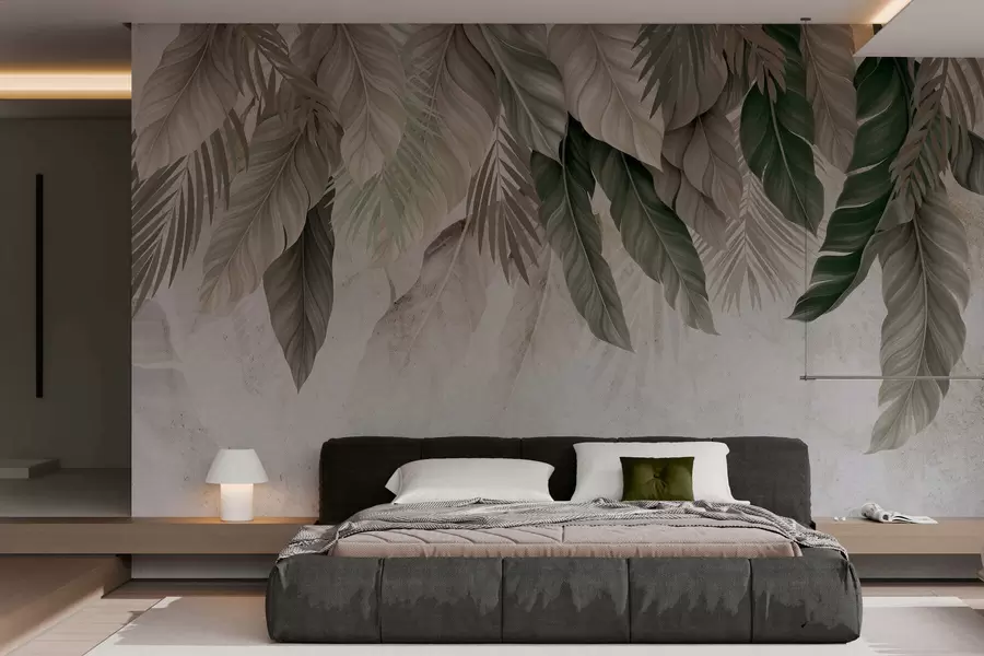 murales de pared Hojas tropicales colgantes sobre hormigón w05521
