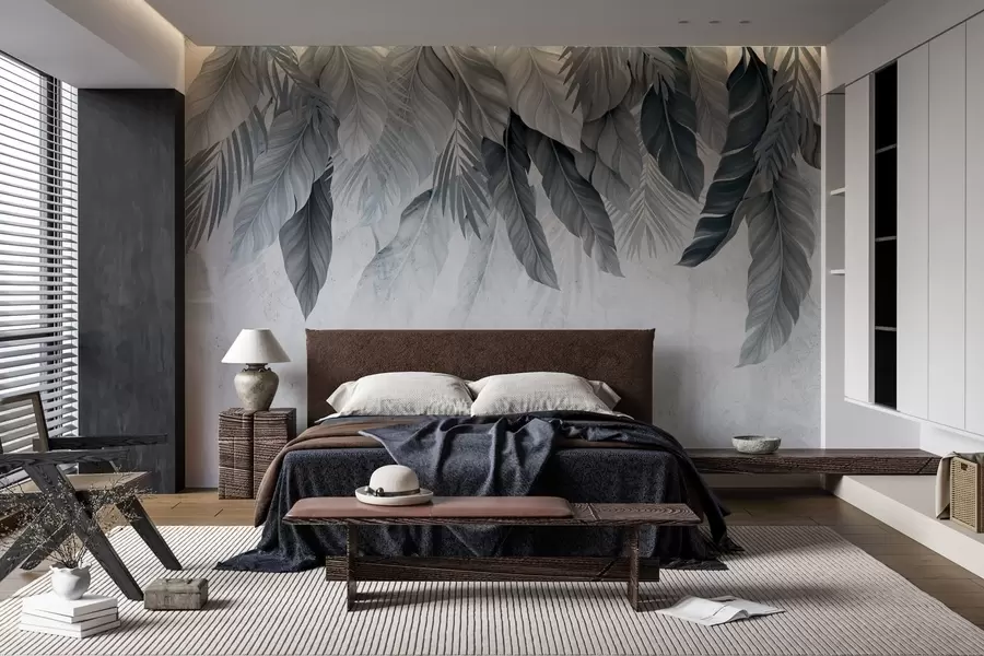murales de pared Hojas tropicales colgantes sobre hormigón w05521v1