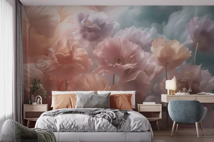 murales de pared Flores etéreas con pétalos translúcidos a la suave luz de la mañana w09847