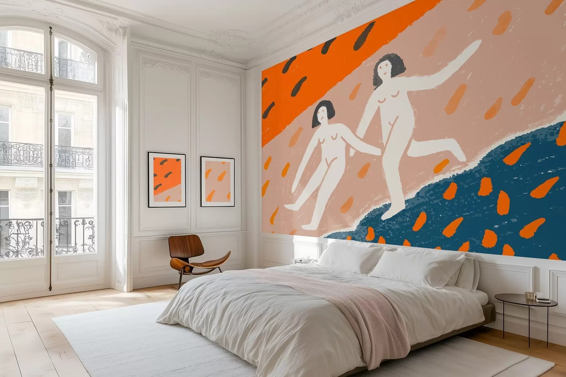 murales de pared arte contemporáneo: dos mujeres corriendo por la costa w05564