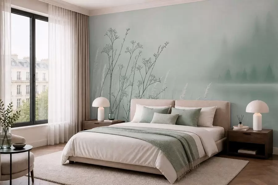 murales de pared Tallos de hierba delgados sobre un fondo natural difuminado w05534v1